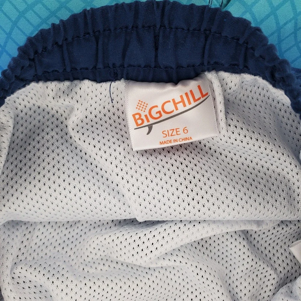 Big Chill Boys Size 6‎ 2pc Rash Guard Swim Trunks Set Blue Skeleton Surfer